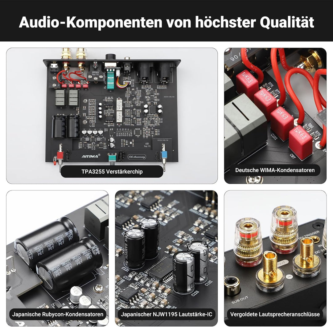 AIYIMA A20 Symmetrischer Stereoverstärker mit HPF-Einstellung Home HiFi 2.0/2.1 TPA3255 Desktop-Vers
