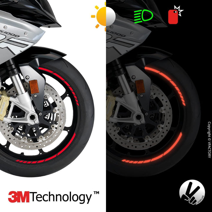 VFLUO - Kit Reflektierende Felgenrandaufkleber GP Motorrad, Aufkleber für 1 Rad 3M™-Technologie™, 36