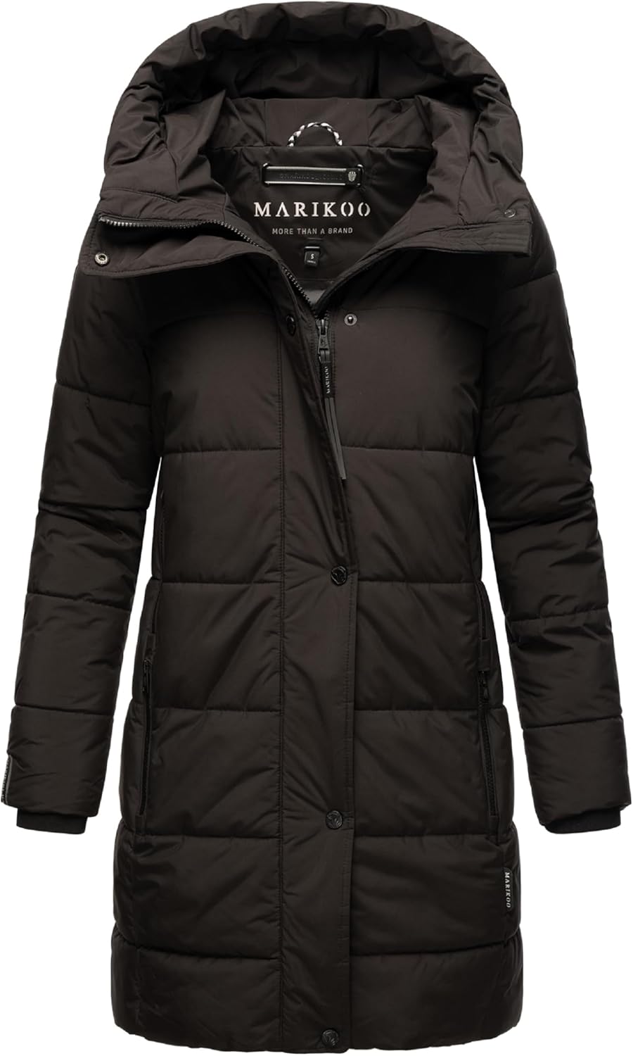 MARIKOO Damen Wintermantel Warmer Steppmantel lang mit Kapuze Karumikoo XVI XS-3XL L Schwarz, L Schw