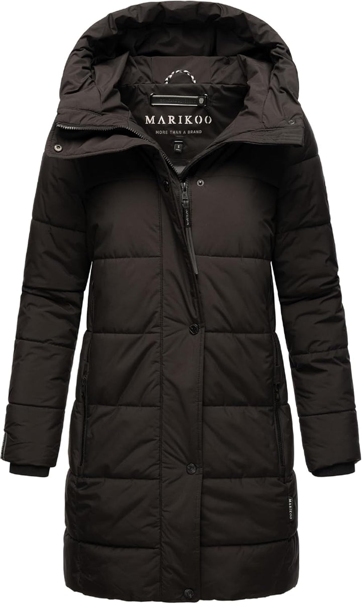 MARIKOO Damen Wintermantel Warmer Steppmantel lang mit Kapuze Karumikoo XVI XS-3XL L Schwarz, L Schw