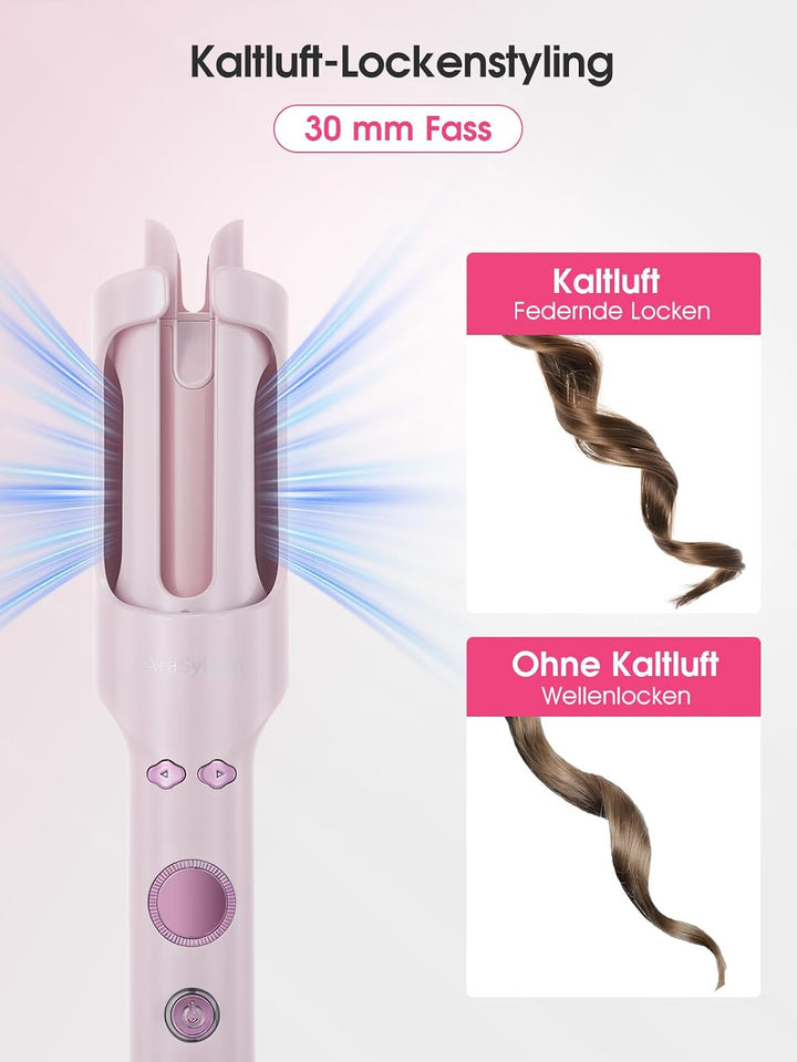 Automatik Lockenstab mit Kaltluft &amp; Ionen, 30mm Auto Curler Rosa 30mm, Rosa 30mm
