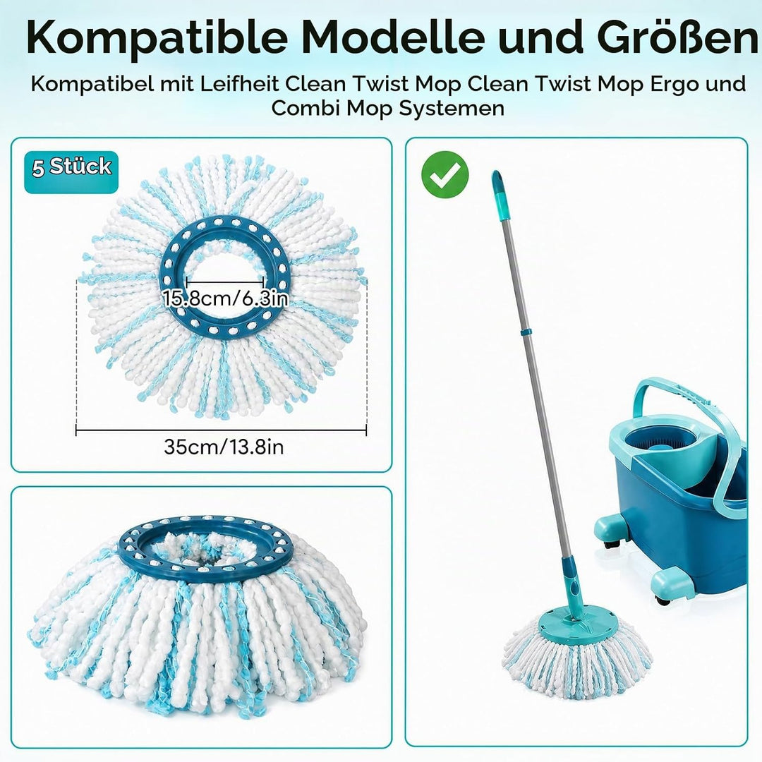 5 Stück Mikrofaser Wischmop Ersatzbezug geeignet für Leifheit Clean Twist Disc Mop Micro Set/Clean T
