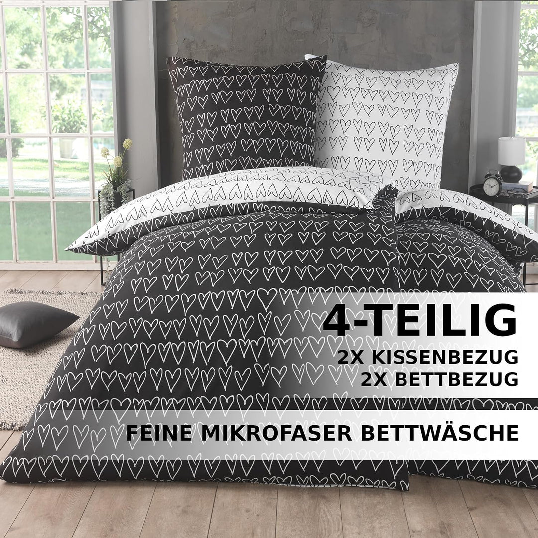 Bettwäsche 135x200 4 teilig |Zertifiziert &amp; für Allergiker geeignet | Bettwäsche Set mit je 2 Bettbe