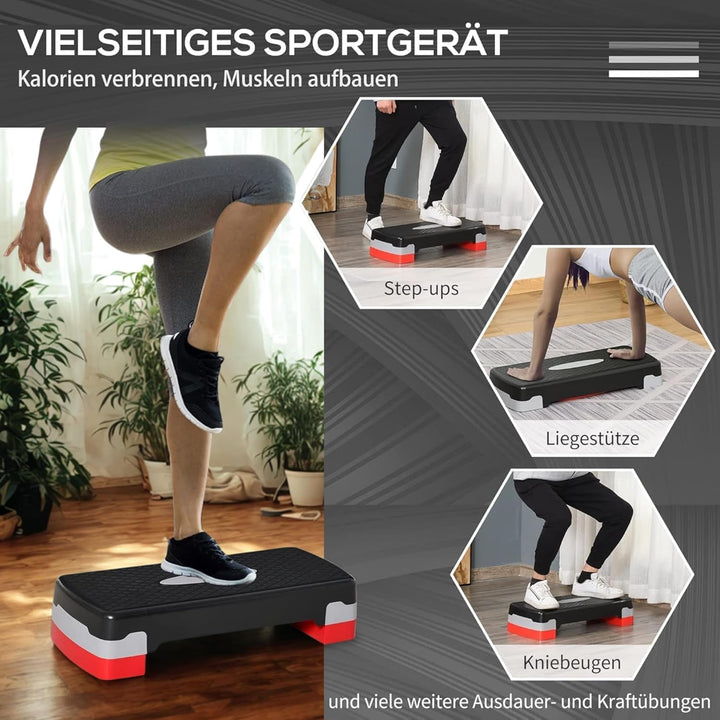 Steppbrett Fitness Aerobic Stepper Höhenverstellbar Step Bench Mit Stufen. Rutschfestes Trainingsger
