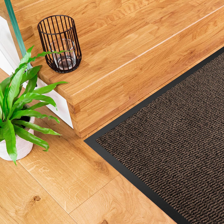 Hochwertige Fussmatte Braun-Schwarz 90x120 gross für Innen & Aussen - Schmutzfangmatte rutschfest, w