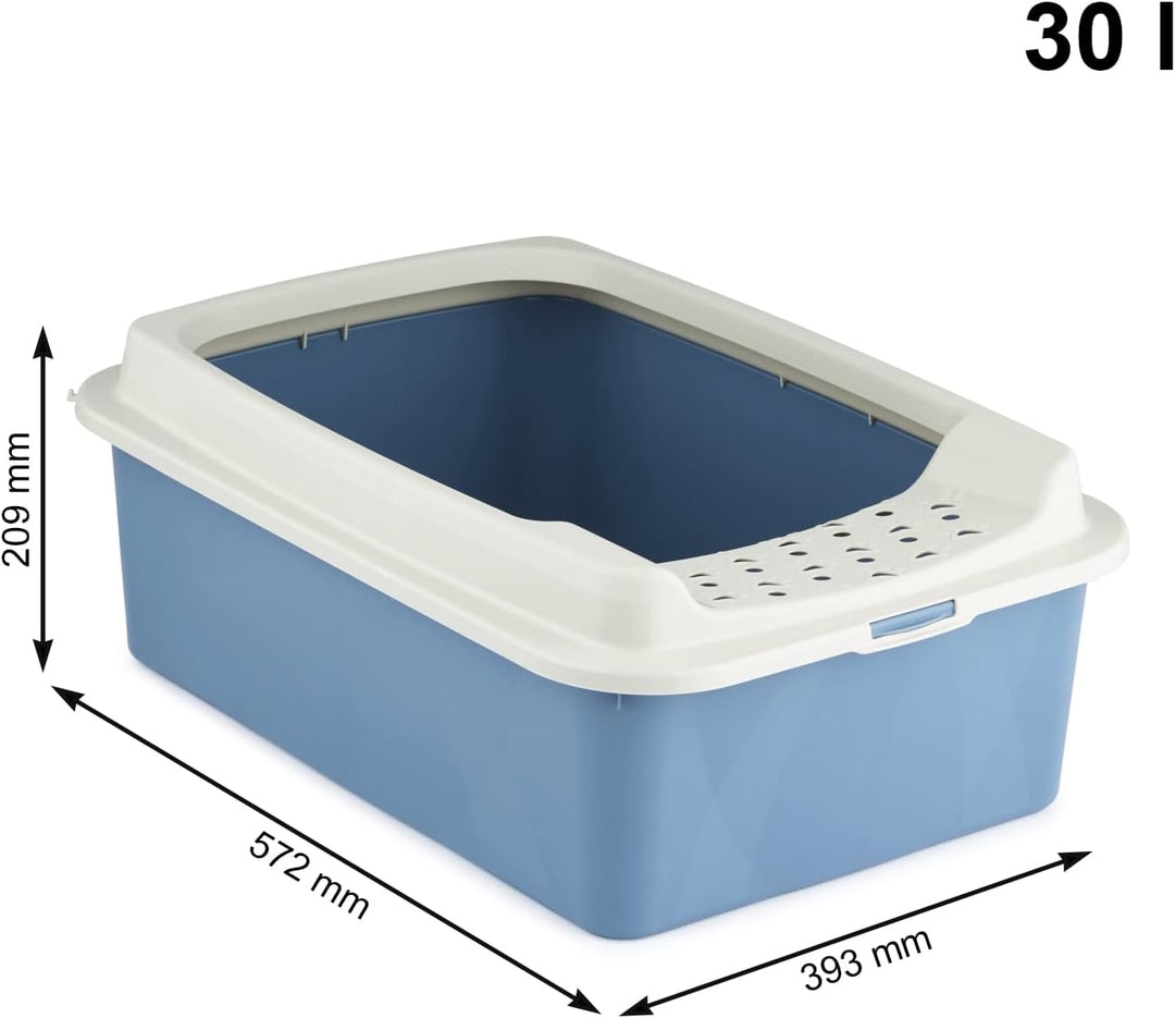 Rotho MyPet Eco Bonnie Katzenklo mit Top-Eingang, Kunststoff (PP recycelt), weiss/blau, M (57.2 x 39