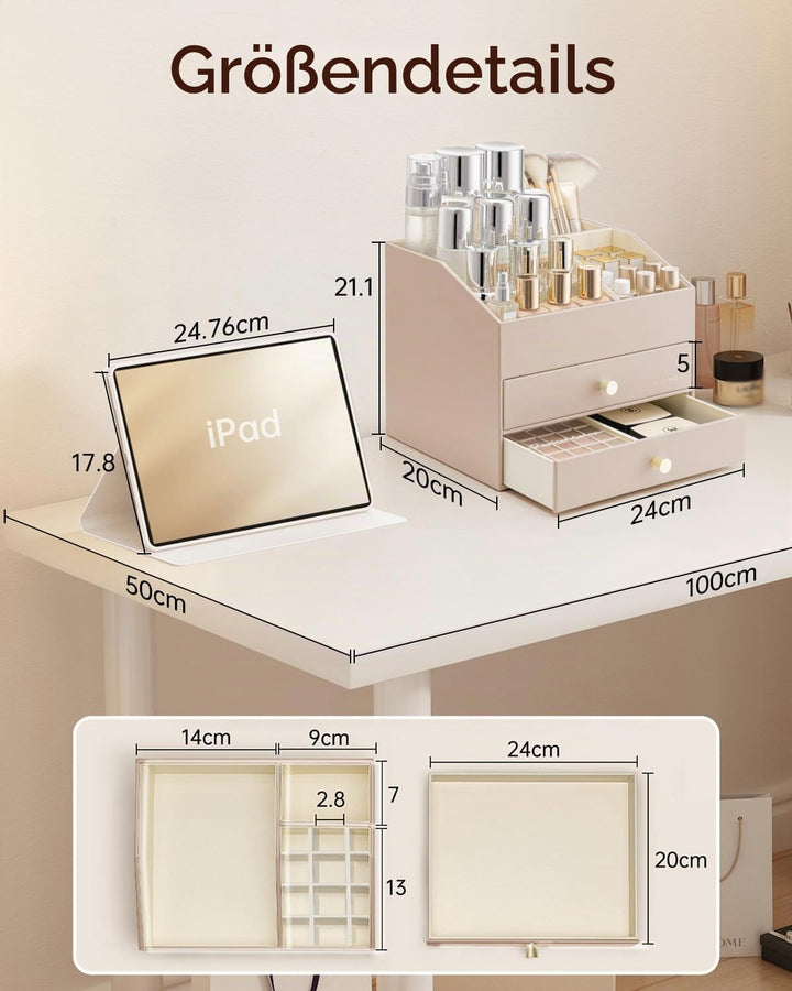 VLANDO Make up Organizer mit 3 Schubladen, Schminktisch Kosmetik Skincare Parfüm Organizer, für Bade