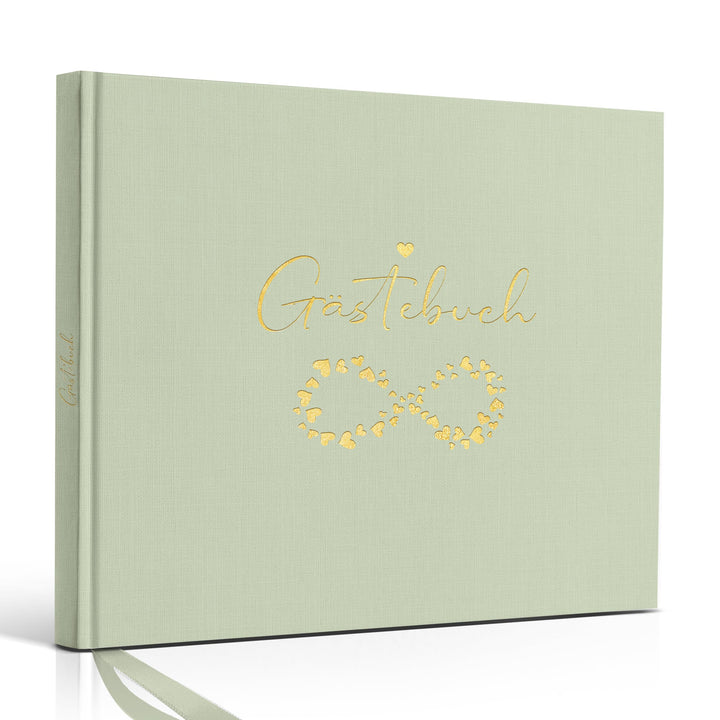 Hyggartn Gästebuch Grün mit Goldprägung, 100 Seiten Blanko – Edles Erinnerungsbuch für Hochzeit, Geb