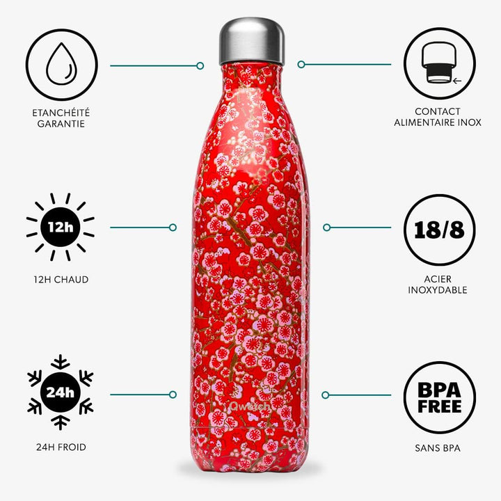 QWETCH Isolierflasche aus Edelstahl 750 ml Rot, 750 ml Rot