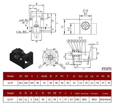 GooEquip SFU1605 Kugelumlaufspindel 250mm mit Halterung für Nema 23 Schrittmotor, BK12 / BF12 Unters