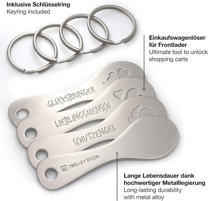 FABACH Trolley Spoon Einkaufswagenlöser Schlüsselanhänger - Einkaufswagenchip abziehbar aus Metall -