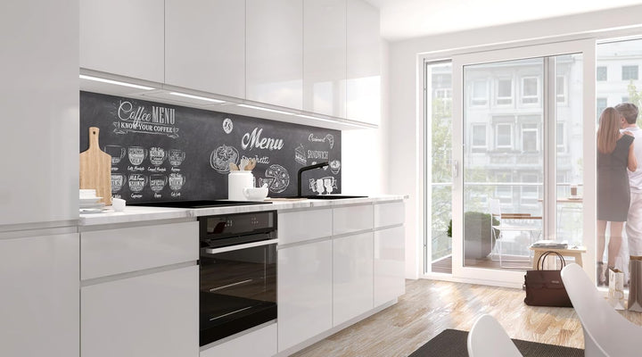 StickerProfis Küchenrückwand selbstklebend Glasoptik - Bistro MENU - 1.8mm, Versteift, alle Untergrü