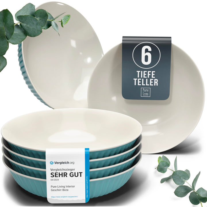 Suppenteller 6er Set Hygge Serie - Premium Steingut, Kratzfest, Für Spülmaschine, Mikrowelle - Styli