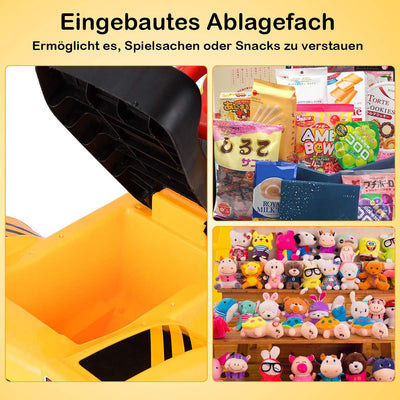 COSTWAY Sitzbagger mit eingebautem Ablagefach, Kinderbagger mit 4 Sound-Tasten, Bagger Spielzeug, Sa