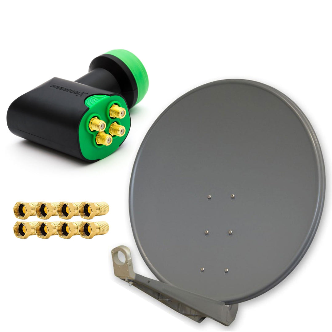 Premium X Deluxe SAT Anlage für 4 Empfänger 100cm Satellitenantenne ALU Anthrazit mit Green Diamond