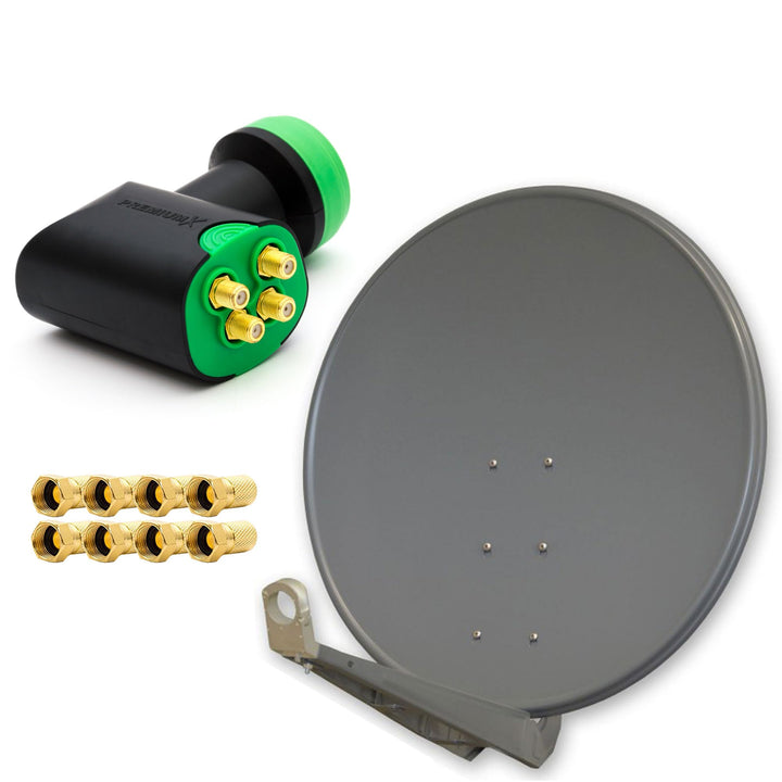 Premium X Deluxe SAT Anlage für 4 Empfänger 100cm Satellitenantenne ALU Anthrazit mit Green Diamond