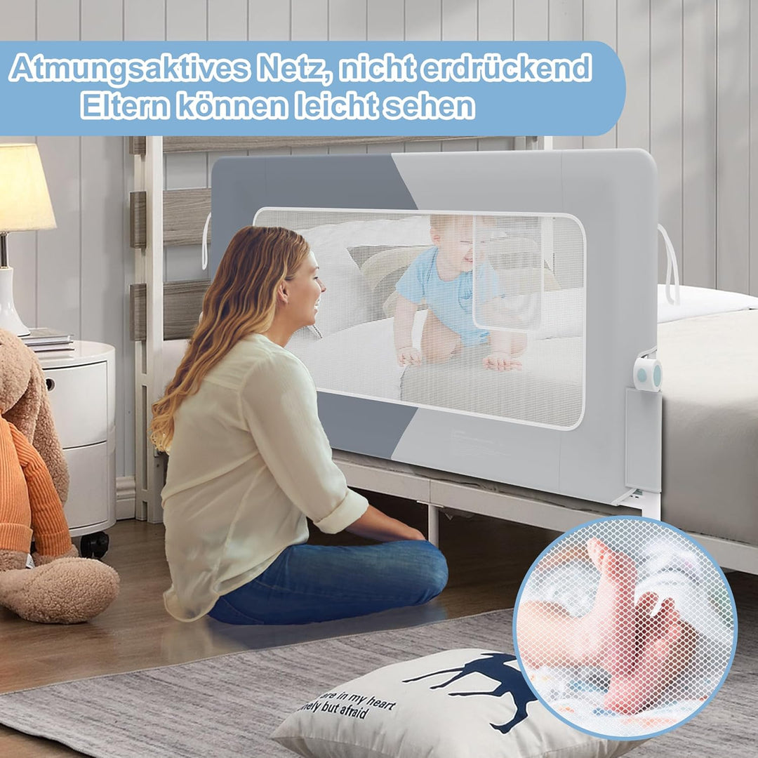 YRHome 150cm Bettgitter Rausfallschutz klappbar 180 Grad drehbar Bettschutzgitter für Kleinkinder lu
