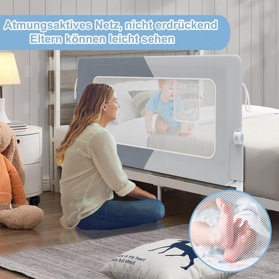 YRHome 180cm Bettgitter Rausfallschutz klappbar 180 Grad drehbar Bettschutzgitter für Kleinkinder lu