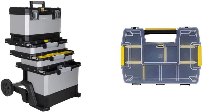 Stanley FatMax Rollende Werkstatt aus Metall-Kunststoff 1-95-622 & Sortmaster Doppelorganizer Werkze