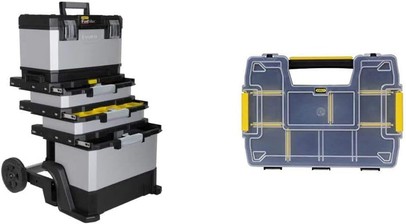 Stanley FatMax Rollende Werkstatt aus Metall-Kunststoff 1-95-622 & Sortmaster Doppelorganizer Werkze