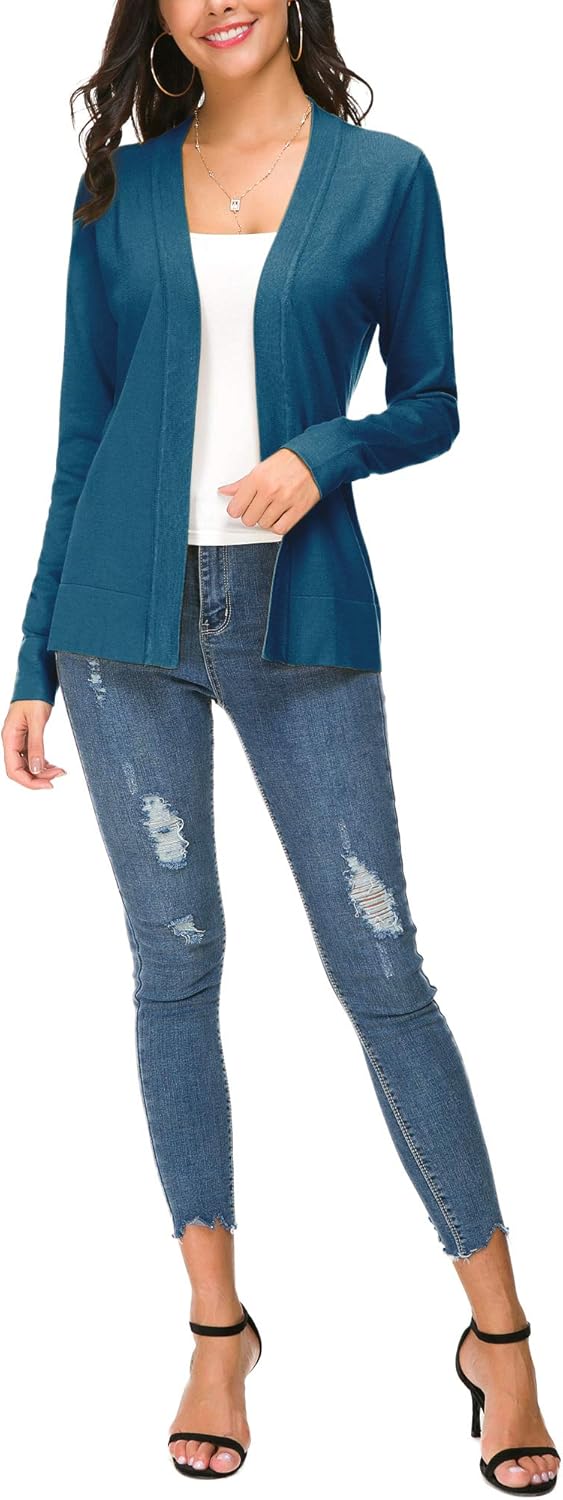 EXCHIC Damen Elegant Langarm Elastisch Strickjacke Cardigan Casual Leicht V-Ausschnitt Gestrickt Bla