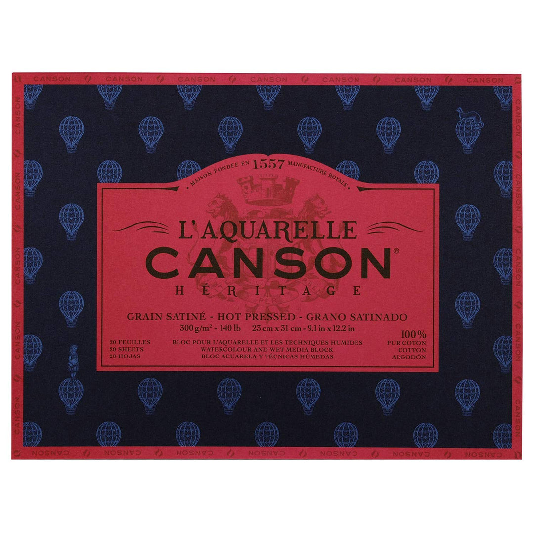CANSON Aquarellmalerei Canson Erbe Block geklebt 4 Seiten 20 Blatt Körnung satiniert Satinierte Körn