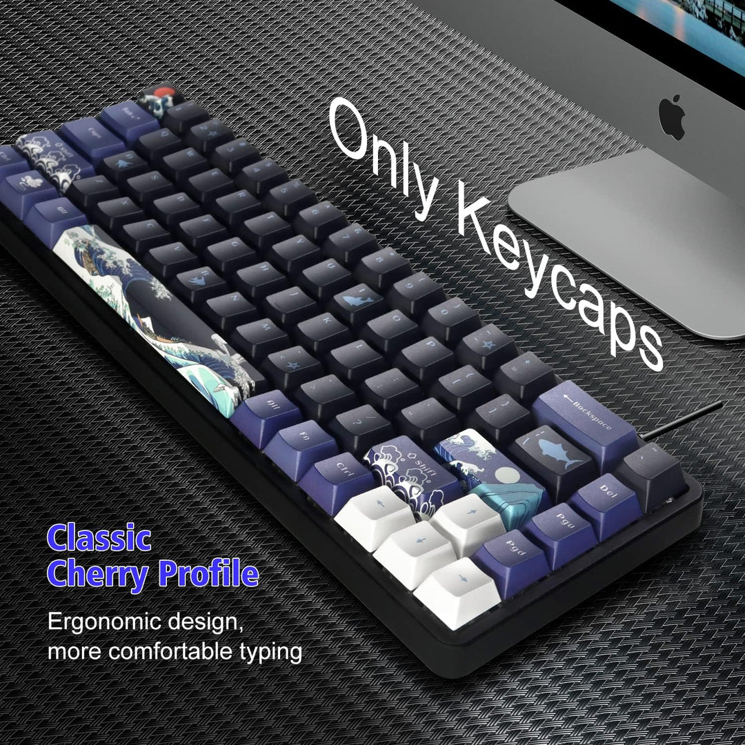 PBT Keycaps 60 Prozent, Great Wave Off Kanagawa Japanische Tastenkappen, DYE-Sub Custom Keycaps Set,