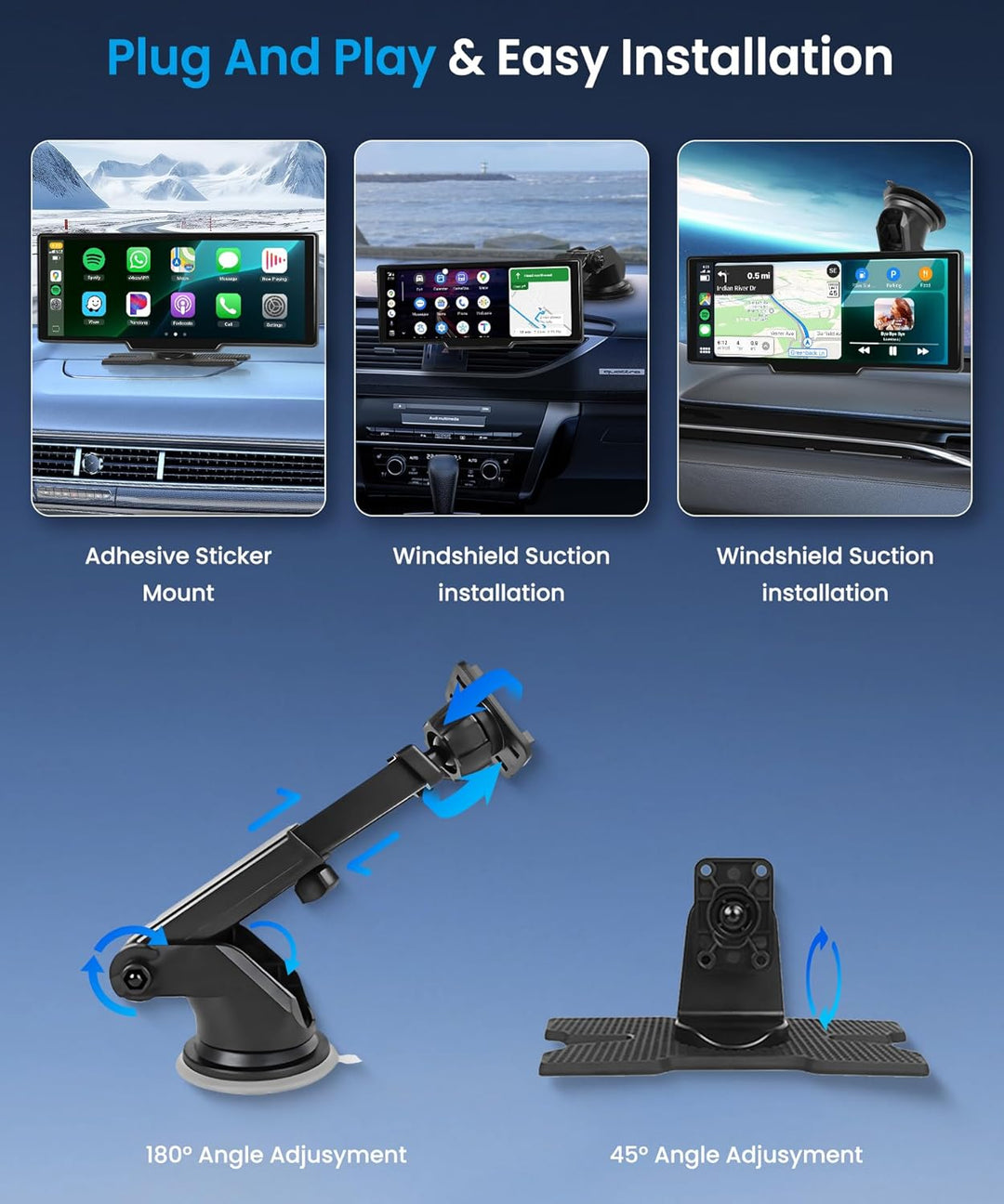 CarPlay & Android Auto Wireless, tragbares Podofo-Radio (10,26 Zoll) mit IPS-Touchscreen, unterstütz