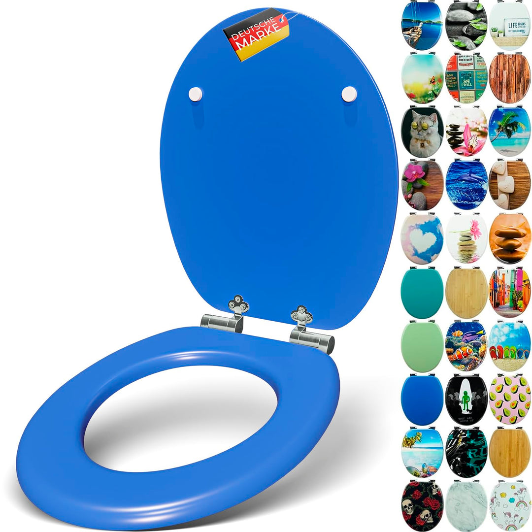 Premium WC Sitz mit Absenkautomatik – hochwertige Toilettendeckel aus Holz, viele bunte Motive, hohe