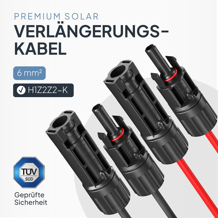 Solarkabel Verlängerung 4mm²/6mm² – 2er Set 1/2/3/5/10M – inkl. 0% MwSt. gem. § 12 Abs. 3 Ust Verbin