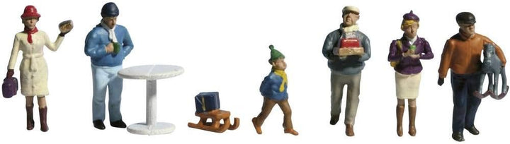 NOCH® Weihnachtsmarkt, liebevoll gestaltetes Set mit Figuren und Zubehör, 1:87 (H0) handbemalt für M