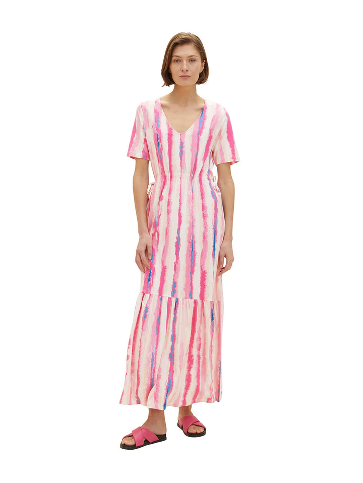 TOM TAILOR Damen Maxikleid mit Muster, 31722 - Pink Tie Dye Stripe