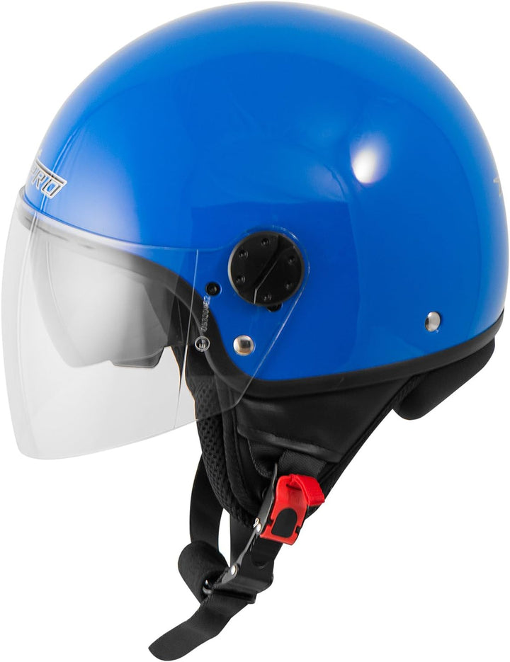 Motorradhelm Motorrad Roller Jet Helm Innensonnenblende 2 Viser SonicMoto 59 cm (L) Blau, 59 cm (L)