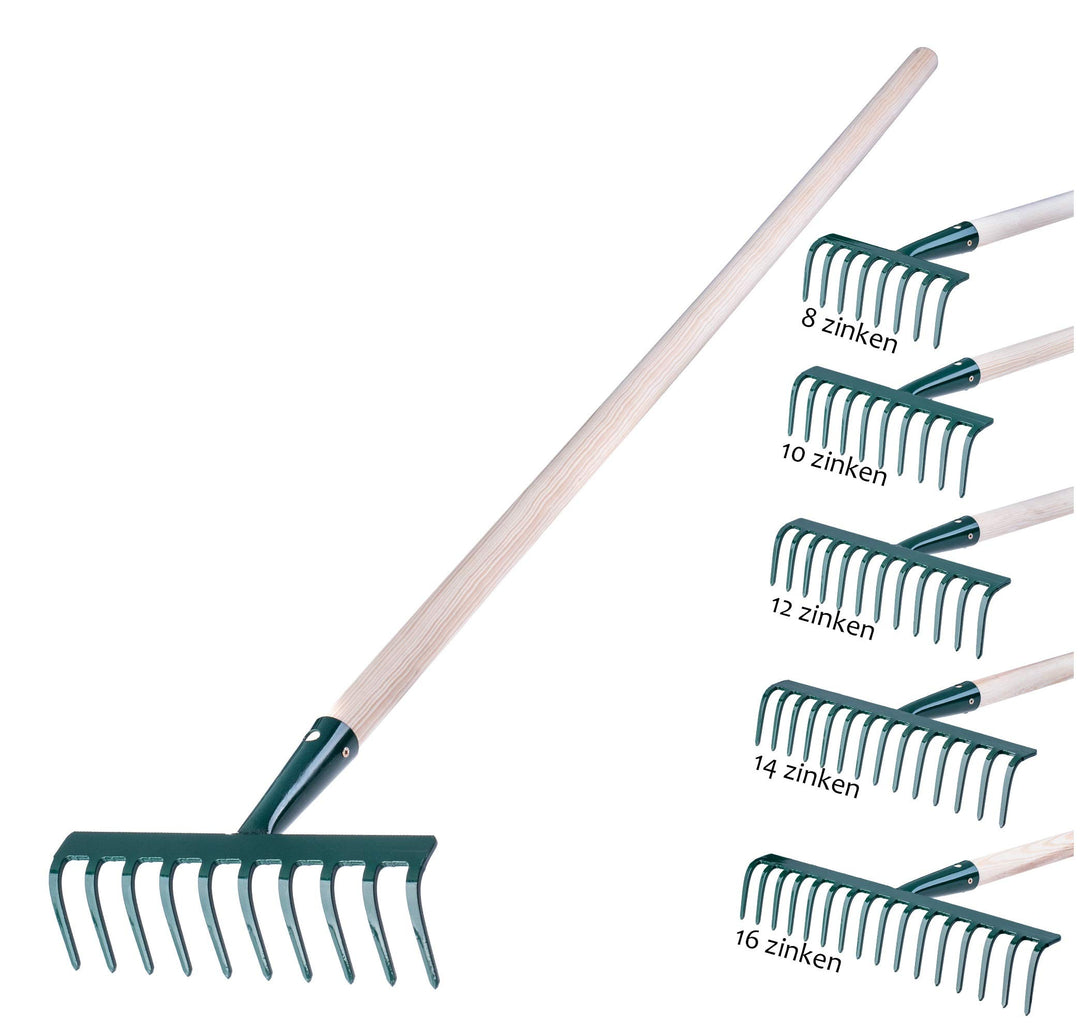 KADAX Rechen aus Metall, Flache Harke mit Stiel aus Holz, Laubbesen für Garten, Beet, Laubrechen, Ra