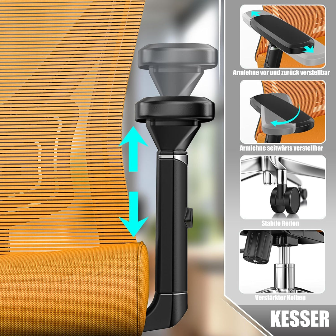 KESSER® Bürostuhl Ergonomisch mit verstellbaren Armlehnen | Drehstuhl mit Lendenwirbelstütze Rückens