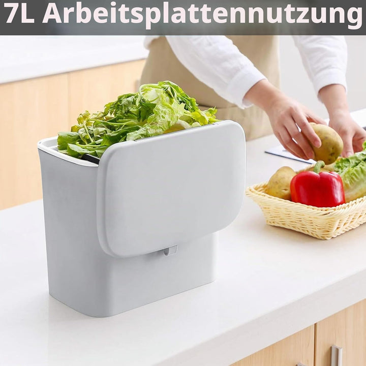 SENENQU Mülleimer Hängend Mit Deckel 7L, Klein Abfalleimer, Küchenabfalleimer Küche Hängend Mülleime