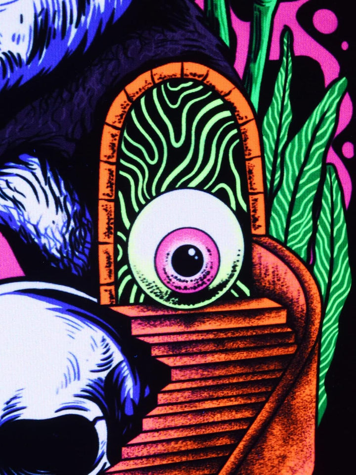 PSYWORK Schwarzlicht Stoffposter Neon | Imagination Panda | 0,3 x 0,45m | UV-aktiv | fluoreszierend