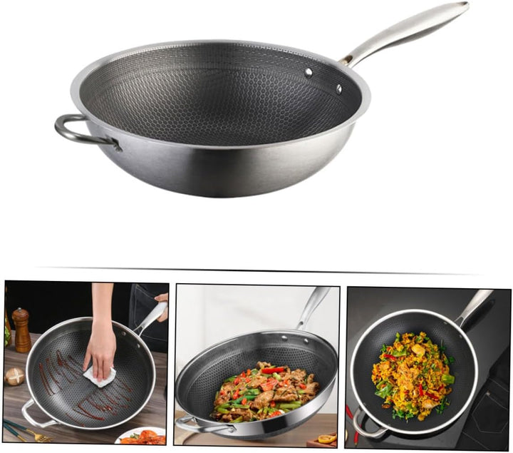 MAGICLULU Edelstahl Wokpfanne 32cm Mit Doppeltem Griff Wabenstruktur Induktionsgeeignet Für Gas Und