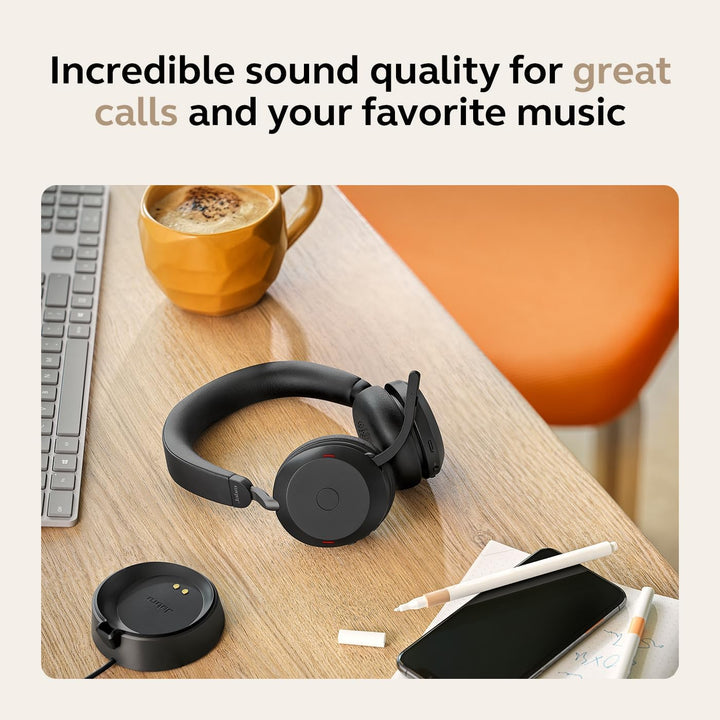 Jabra Evolve2 75 Wireless PC Headset with 8-Microphone Technology - Dual Foam Stereo Headphones with