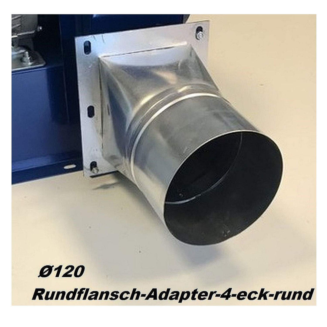 4 Eck/Rund FLANSCH 120mm Durchmesser Adapter Rohranschluss Schlauchanschluss für Radialgebläse Radia