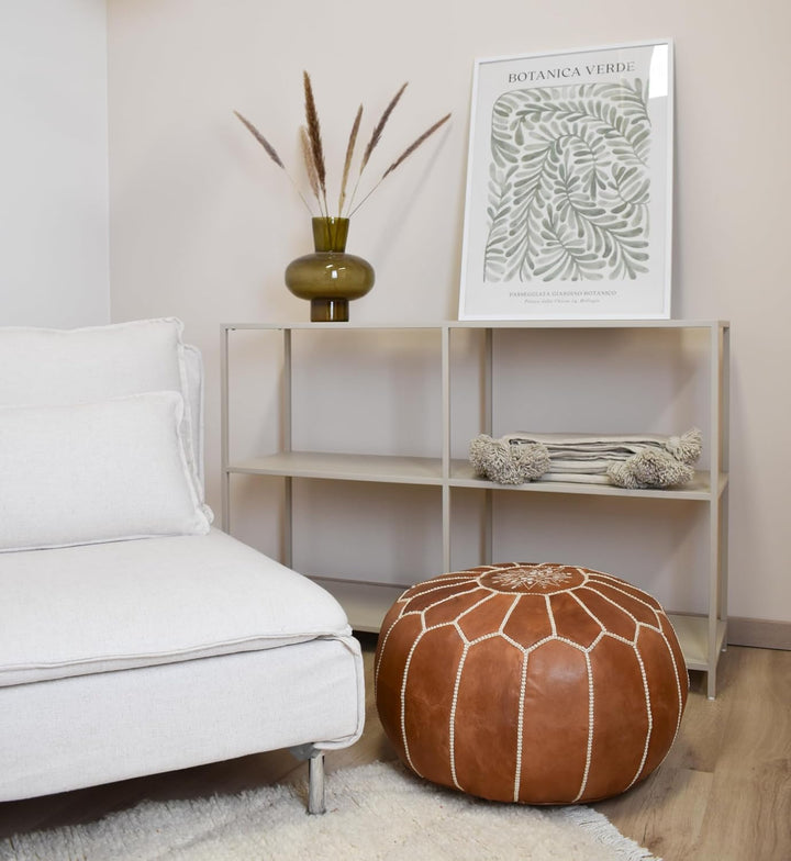 Poufs&Pillows Premium Echt Leder Pouf - Handgefertigt - gefüllt geliefert - Ottoman Sitzsack Fusshoc