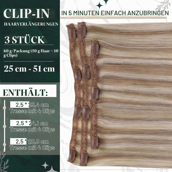 RUNATURE Clip Echthaar Extensions Naturliches Haarverlangerung Clip in Echthaar Glatt Extensions Cli