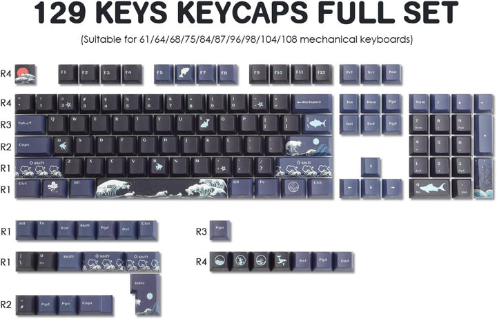 Sunzit PBT Custom Keycaps,129 Tasten Korallenmeer Tastenkappen Cherry Profil Dye-Sub Shine Through S