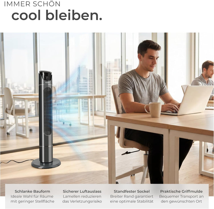 tectake® Standventilator mit Fernbedienung, 110 cm, oszillierender Ventilator mit Fernbedienung und