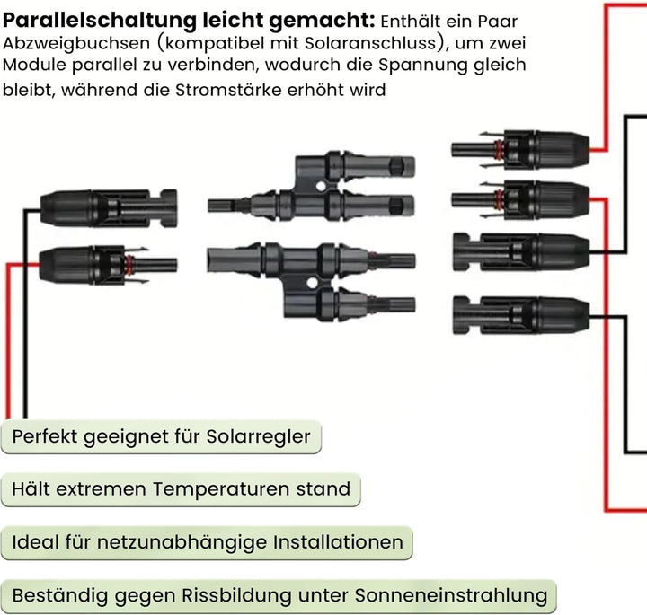 Offgridtec© Solar Connection Kit 2 4mm² - 10m Solarkabel + MC4 Steckverbindungen + Offgridtec Y-Abzw