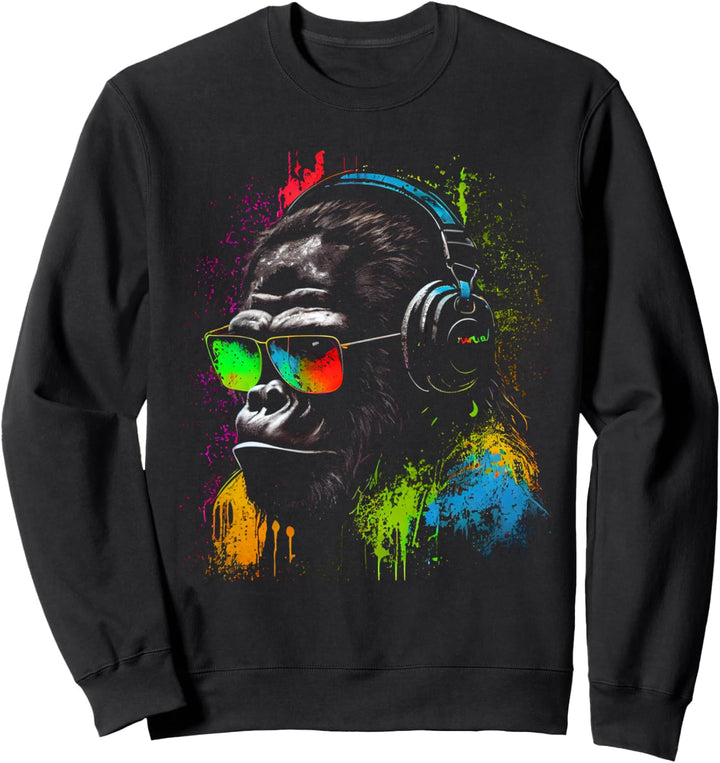 Monkey DJ mit Kopfhörer und Sonnenbrille Gorilla Musikfan Sweatshirt