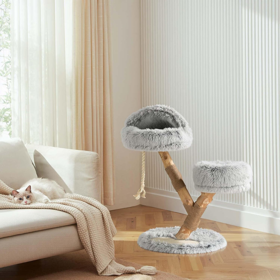 Fudajo Kratzbaum Zweigdesign mit Katzenhöhle 80 cm, Designer Katzenkratzbaum mit Plüsch und Birnbaum