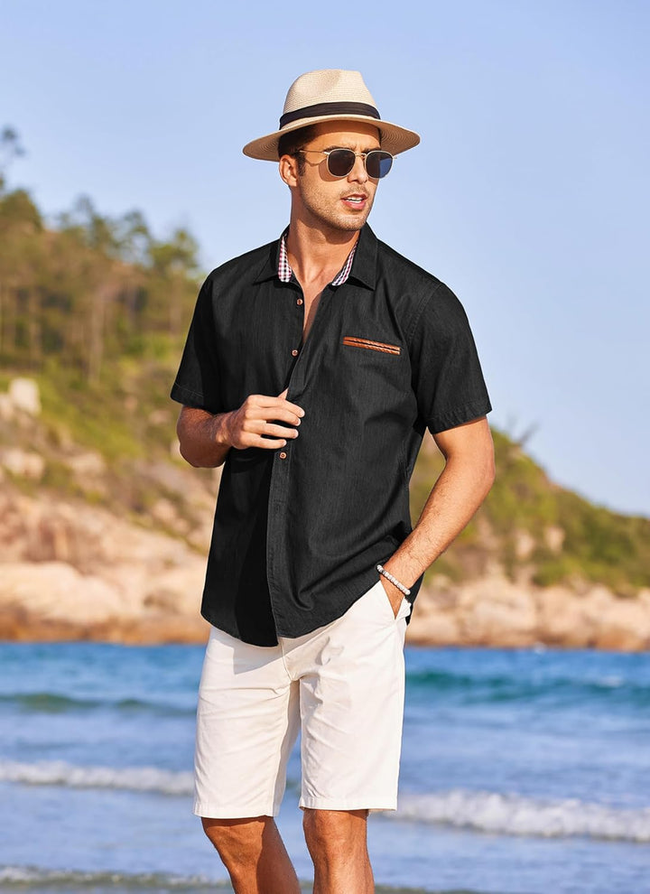 COOFANDY Herren Hemd Kurzarm Jeanshemd Slim Fit Baumwolle Vintage Freizeithemd Sommer Hemden Für Her