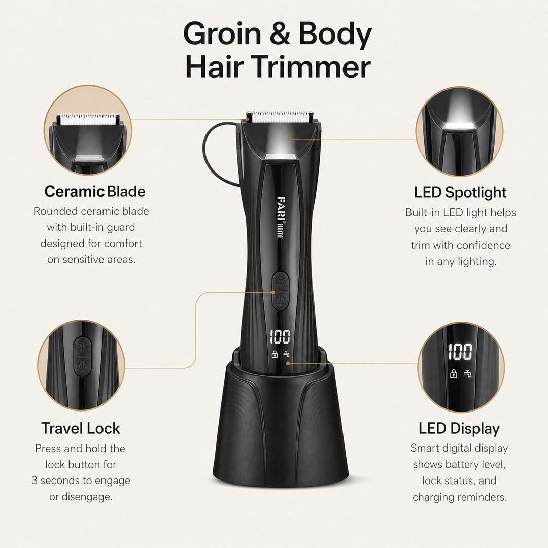 FARI Körper- & Barthaarschneider Herren, 8-in-1 Manscaping Elektrorasierer mit 360° drehbarem Spiege