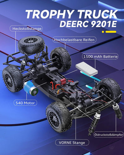 DEERC Ferngesteuerte Auto 1:10 mit Lichtern RC Auto 48km/h 4WD Offroad Hobby Grade Monster Crawler m